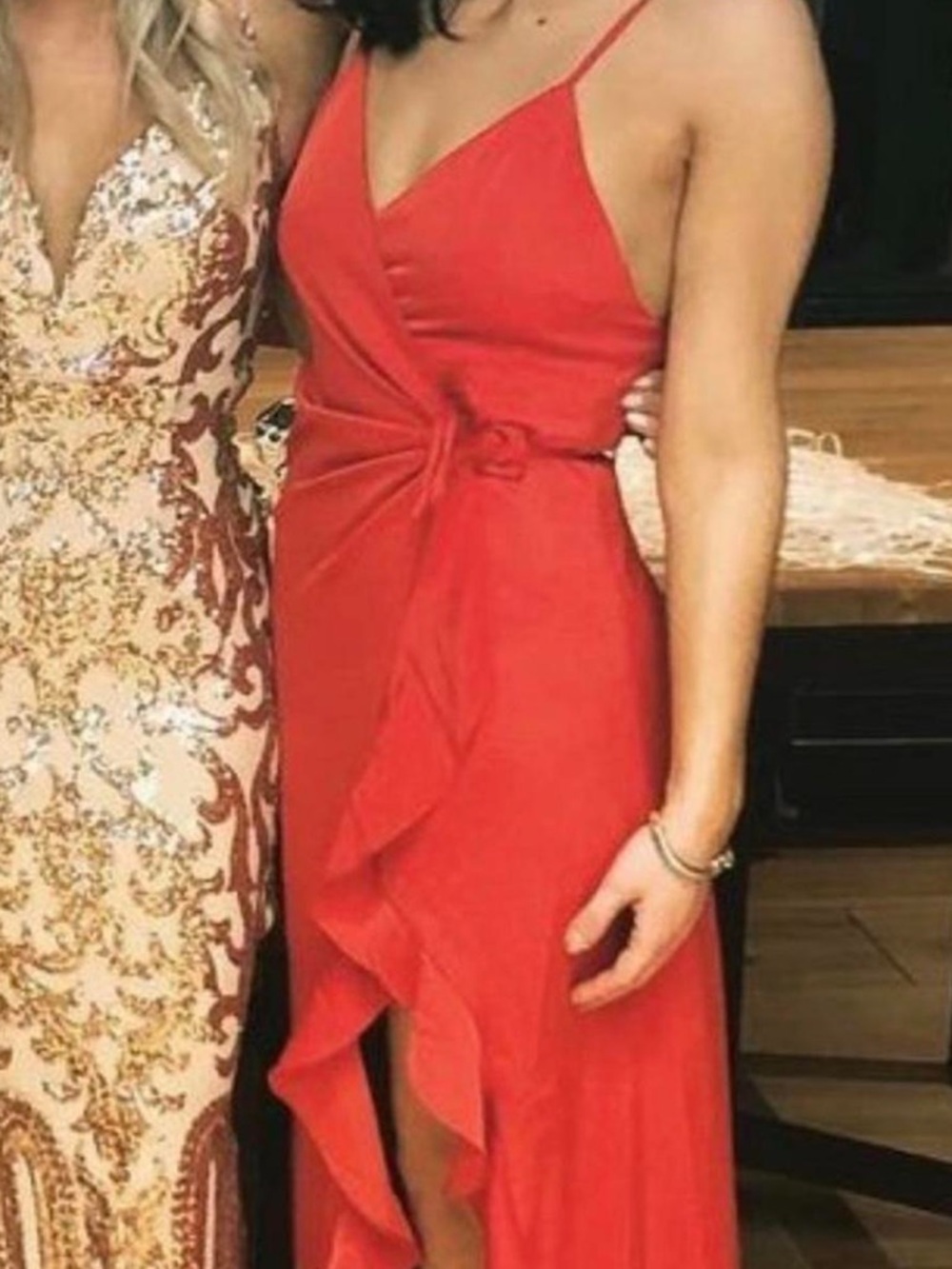 Red Wrap Ruffle Halter Maxi Dress - Picture 2 of 4